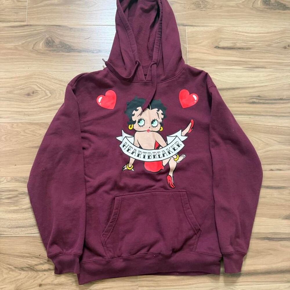 Y2K Betty Boop burgundy graphic baggy hoodie grunge Size small